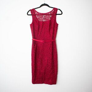 White House Black Market Red Lace Dress with Belt Size 4